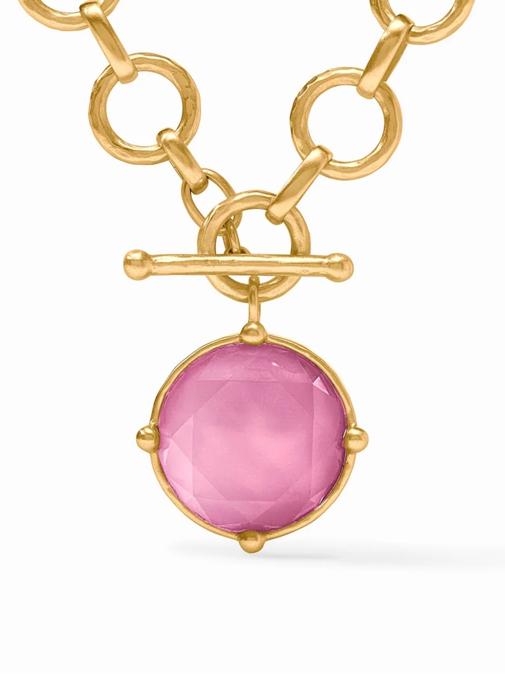 Gold Chain Necklace with Pink Gem Pendant